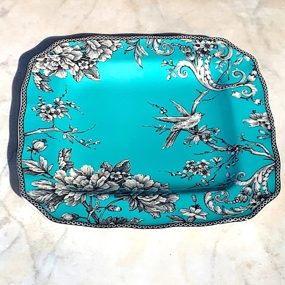 222 FIFTH ADELAIDE TURQUOISE SQUARE DINNER PLATE 11 INCH NEW BIRD - Picture 4 of 6